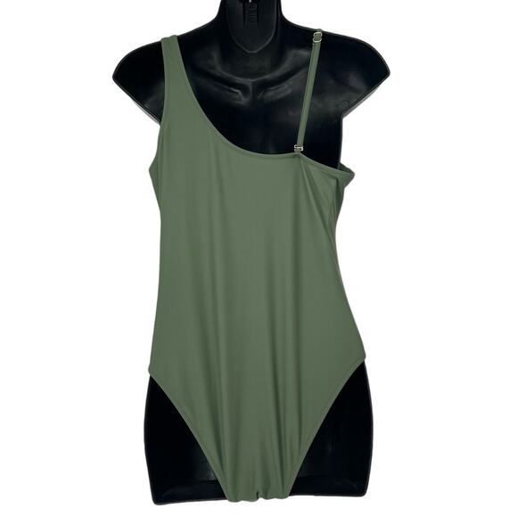 Pink Lily Army Green One Piece Criss Cross Mesh Size Large - Picture 2 of 5